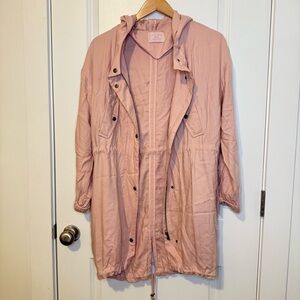 Pink Soft Jersey Knit Casual Trench M | Lightweight Layer